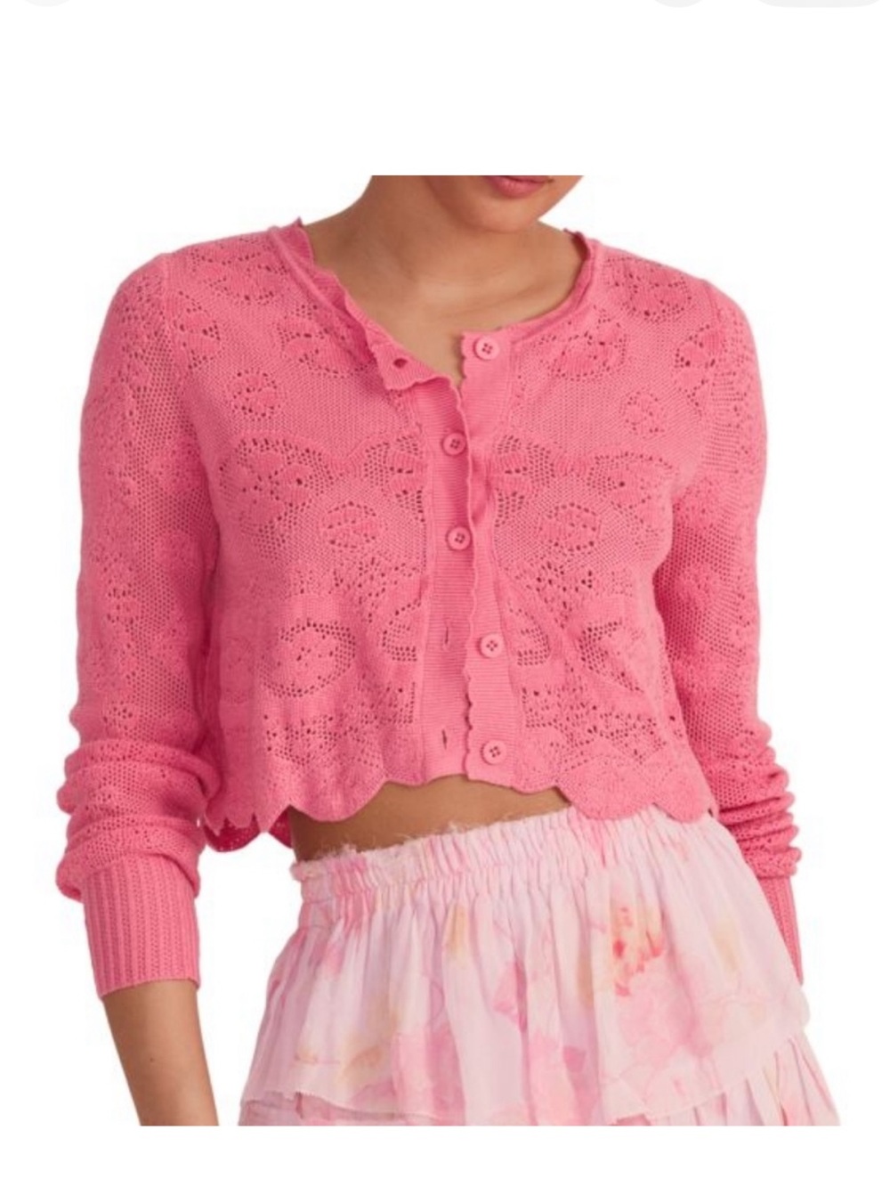 LoveShackFancy Muriel Cropped Crochet Cardigan Sweater